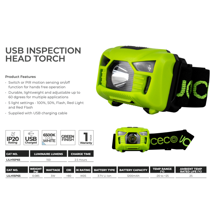 Luceco Inspection Head Torch - 150 Lumens Luceco