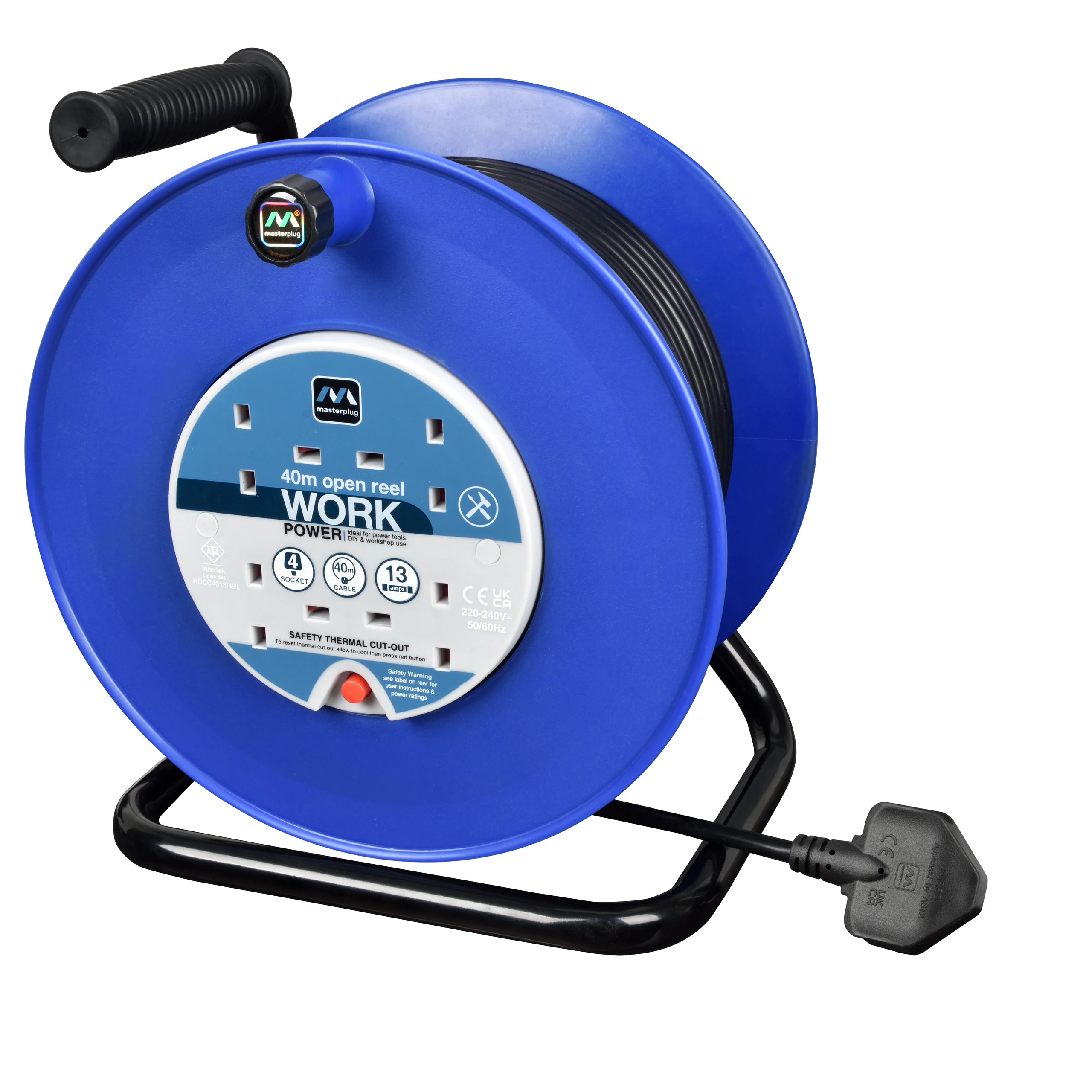 Masterplug 4 Plug Open Cable Extension Reel 40 Metres Masterplug
