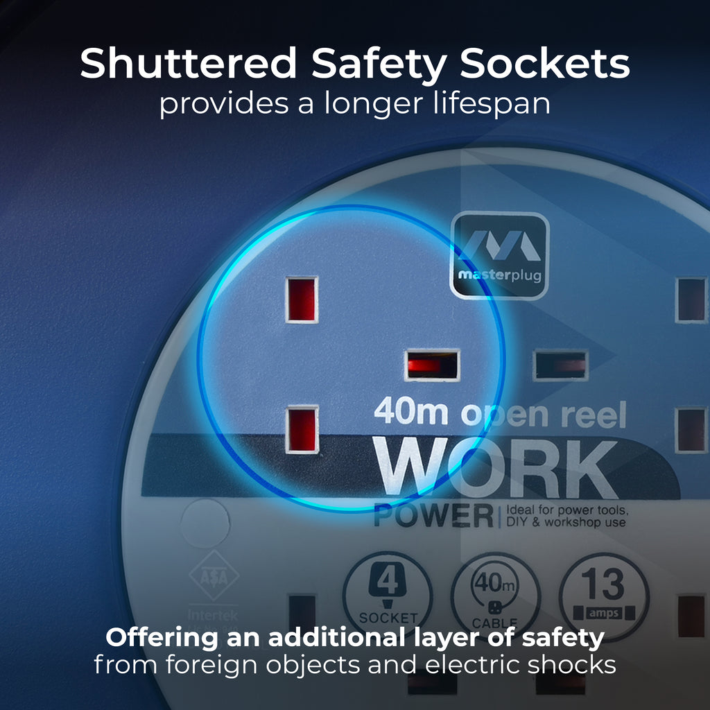 Masterplug 4 Plug Open Cable Extension Reel 40 Metres