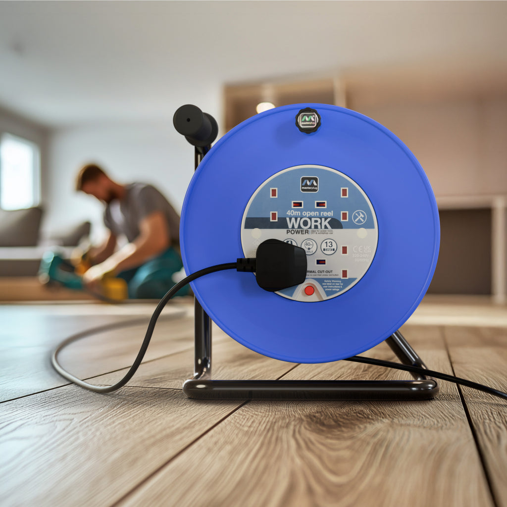 Masterplug 4 Plug Open Cable Extension Reel 40 Metres