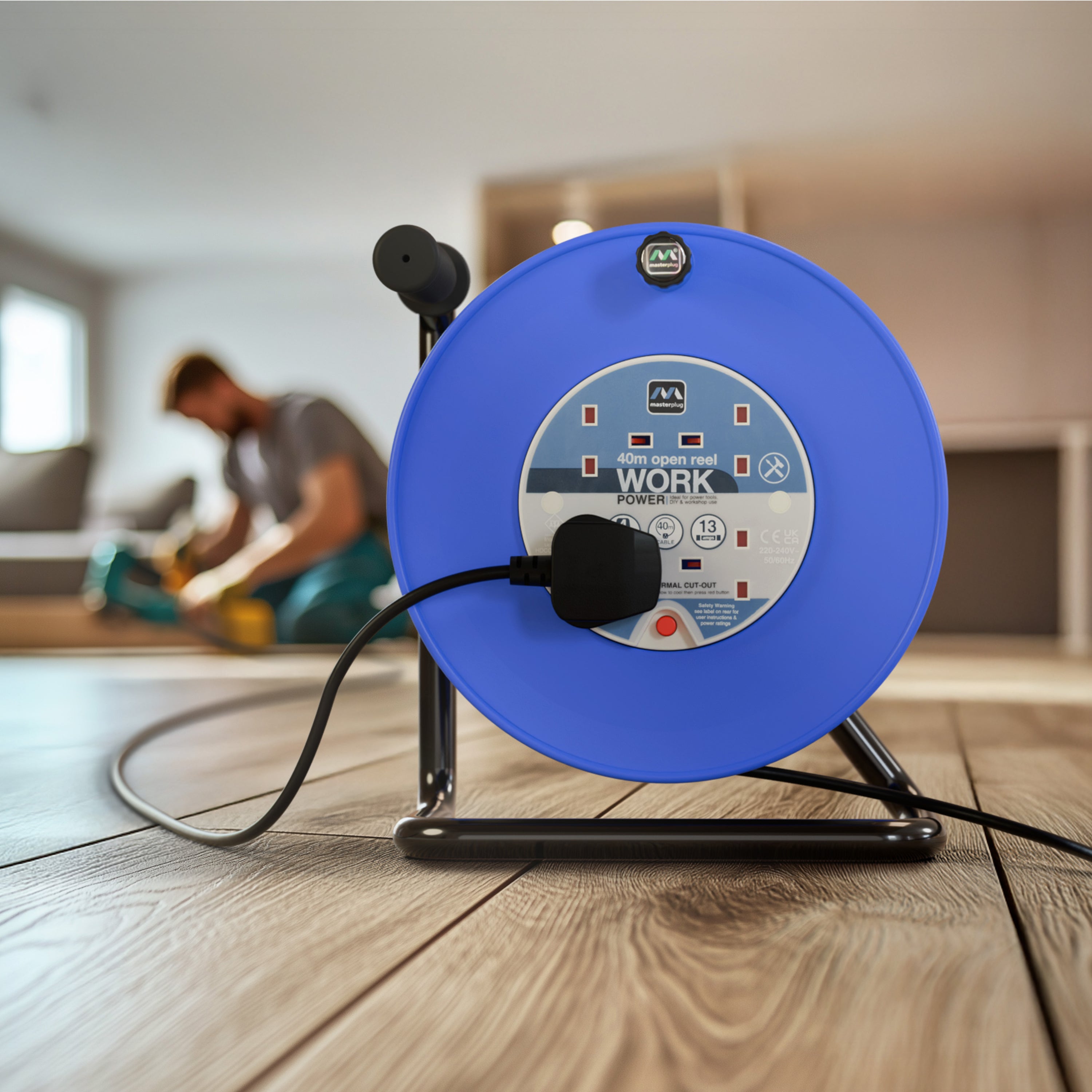 Masterplug 4 Plug Open Cable Extension Reel 40 Metres