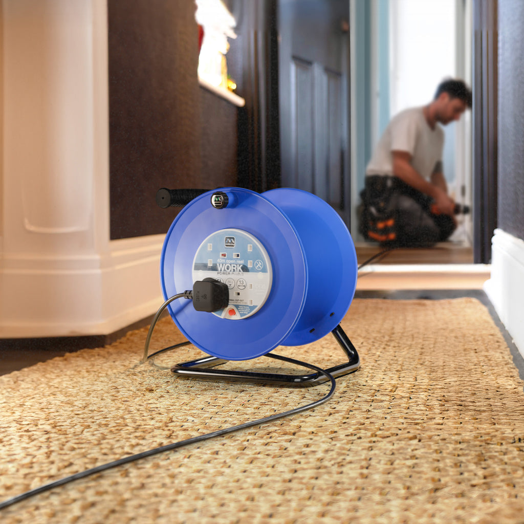 Masterplug 4 Plug Open Cable Extension Reel 40 Metres