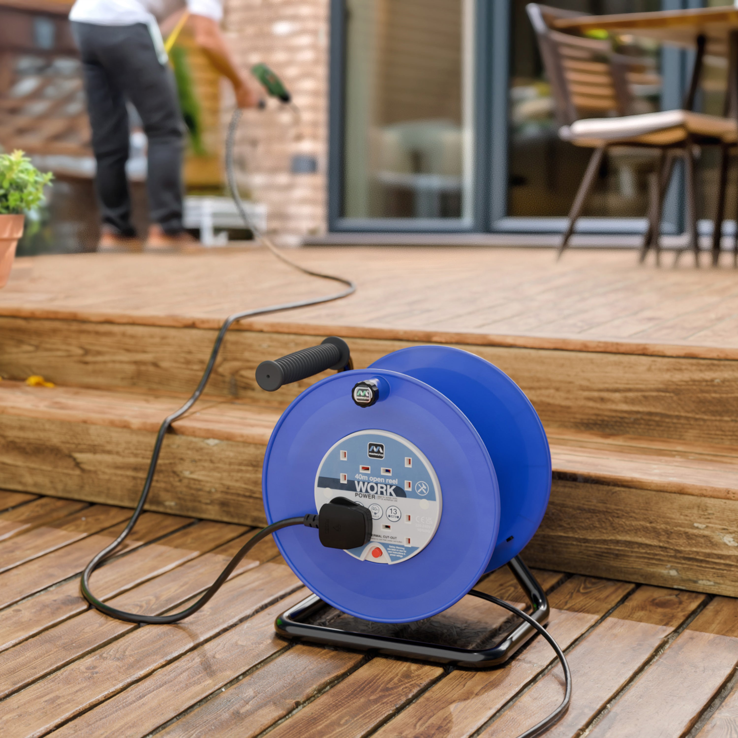 Masterplug 4 Plug Open Cable Extension Reel 40 Metres