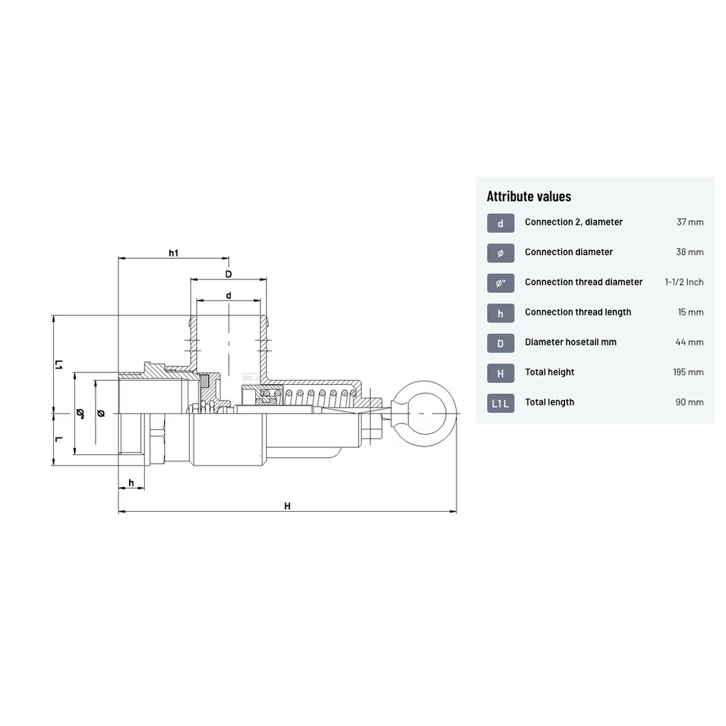 Technical drawing of a mechanical component with dimensions on a white background