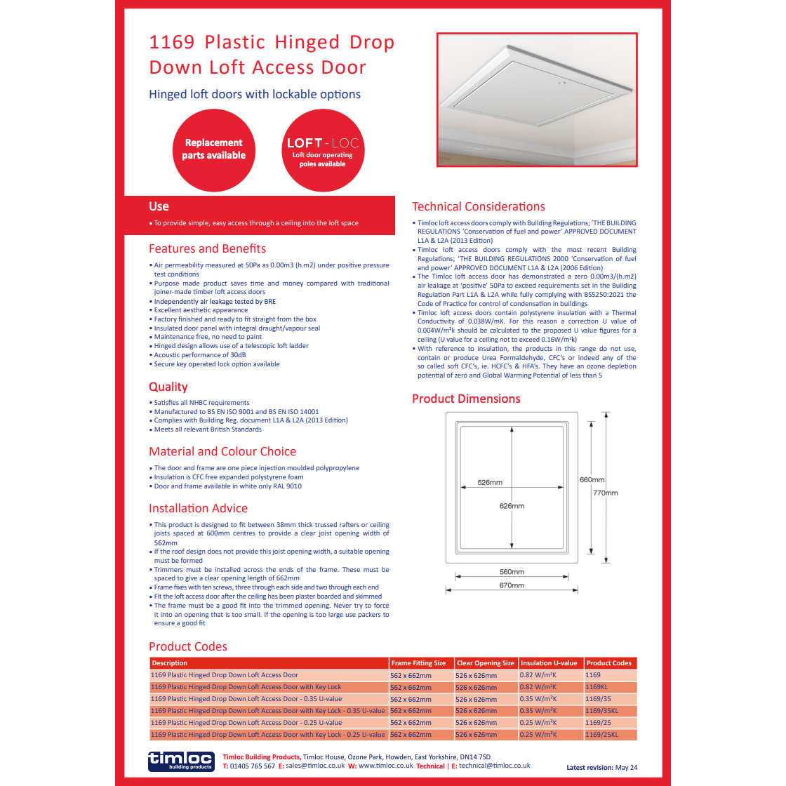 Timloc Timloc Loft Access Door - Hinged - White - 1169 Timloc