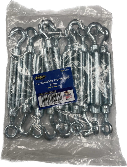 Turnbuckle Hook/Eye 8mm Galvanised (Bag of 10)