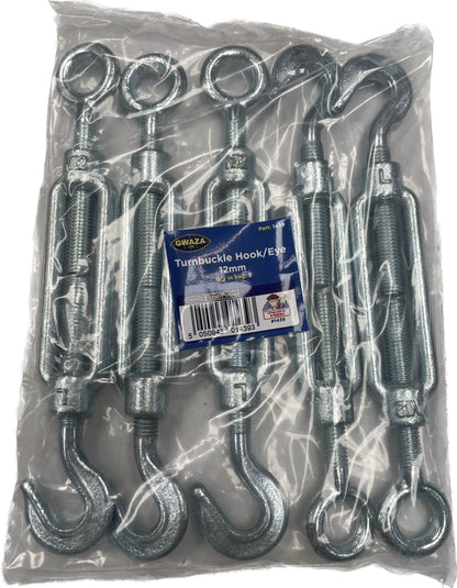 Turnbuckle Hook/Eye 12mm Galvanised (Bag of 5)