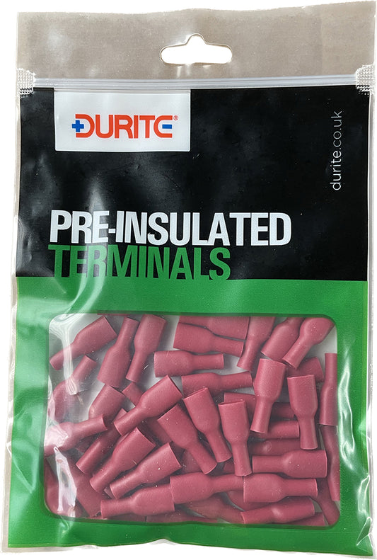 Terminal Push on Fully Insulated Red 6.4mm Pk50