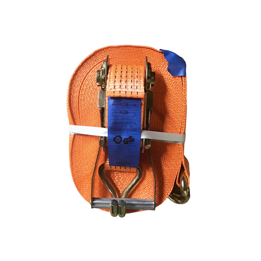 Ratchet Strap Load Binder with "J" Hooks and Separate Strap Polyester Webbing - 20m x 50mm - SWL 2500Kg - Max 5000kg